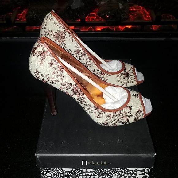 Embroidered Peep Toe Heels - Picture 2 of 4